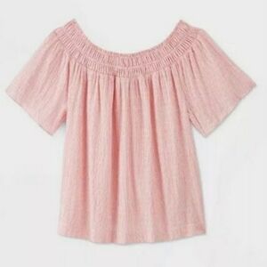 *NWT! PINSTRIPE SMOCKED YOKE SHORT SLEEVE TOP SIZE XL